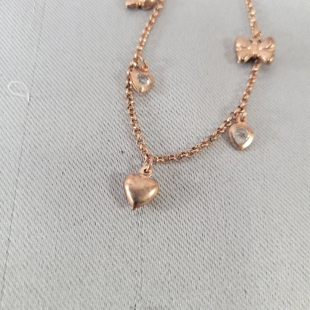 Rose Gold Tone‎ 925 Charm Bracelet Sterling Silver Heart Butterfly 7